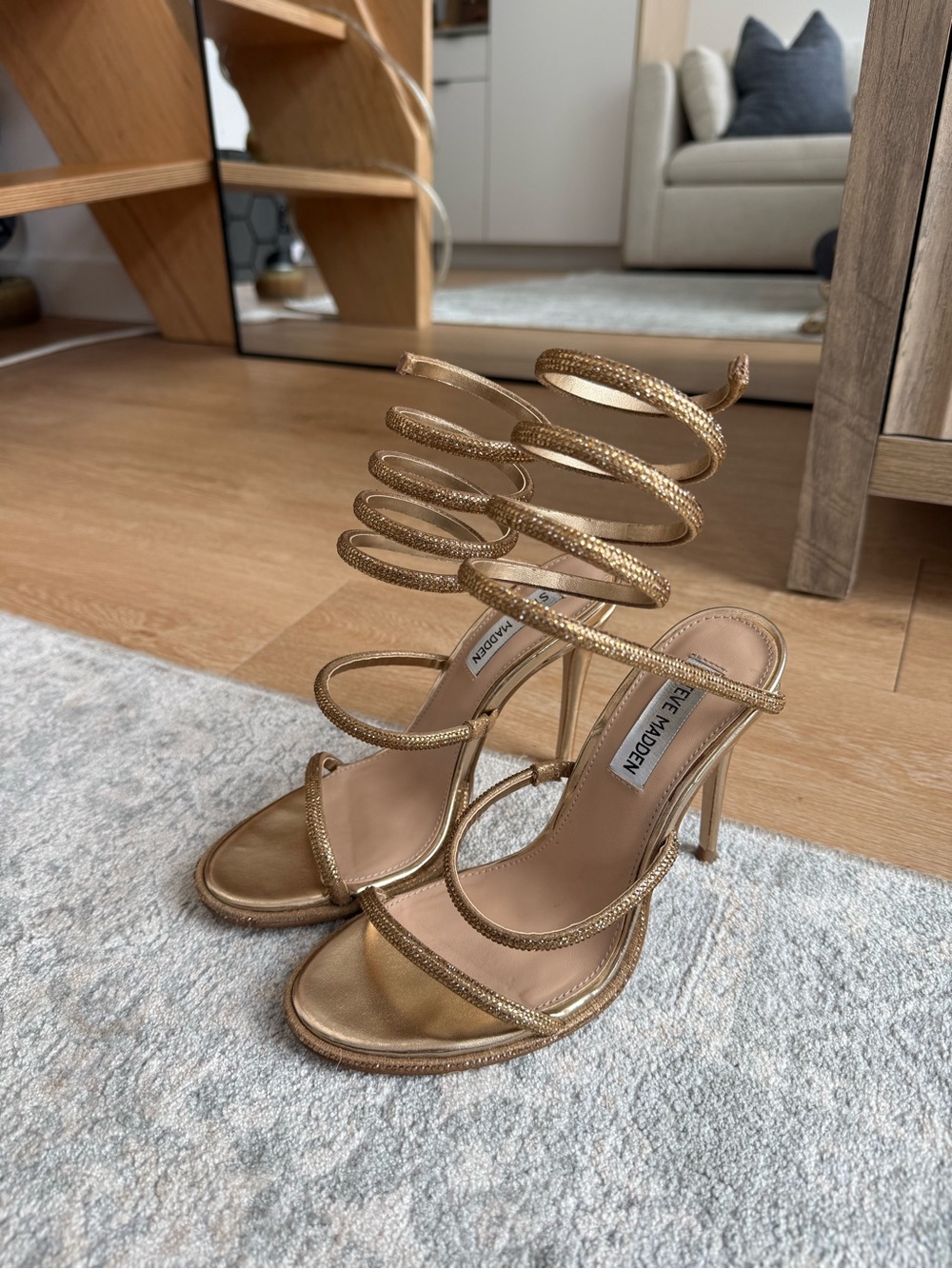 Steve Madden Gold Spiral Wrap Stiletto Sandals